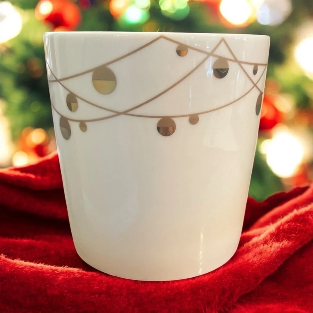 Starbucks 2012 Christmas Coffee Mug Bone China Gold Ornaments Holiday 14 oz